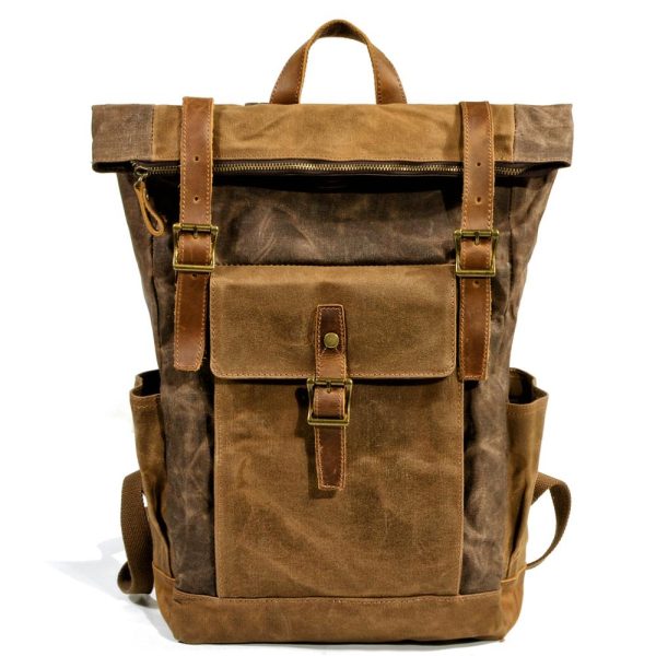 Sac à dos en toile et en cuir grand format homme