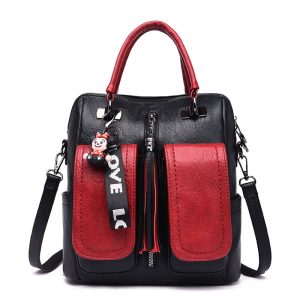 H360f92c8f078473a935014a49960e8c9r.jpg Sac à dos simili cuir noir et rouge avec poignée à main