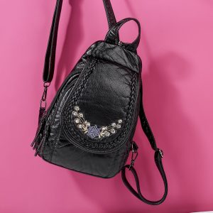 Sac à dos en cuir simili souple noir avec motif