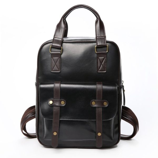 Sac à dos simili cuir noir étudiant aspect sacoche