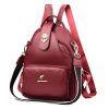 Sac à dos en similicuir rouge femme multiples poches