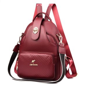 H73ed70015a98404c9ef3ffb7f39574b1q_bfadb238-e70a-4121-8987-3ad7acb10512.jpg Sac à dos en similicuir rouge femme multiples poches