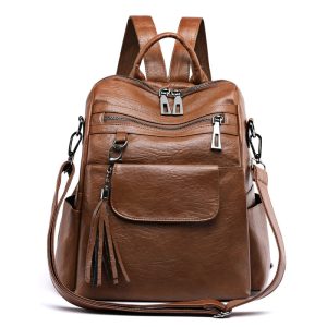 Sac à dos femme en PU marron