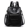 Grand sac à dos en faux cuir noir pour femme