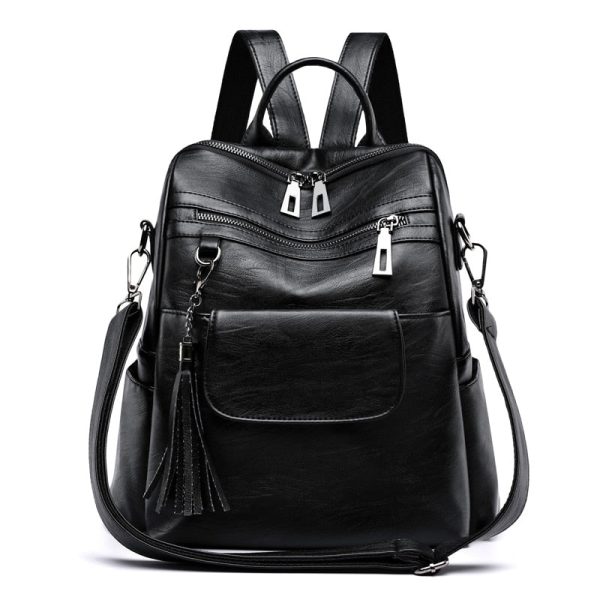 Grand sac à dos en faux cuir noir pour femme