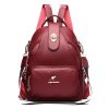 Sac à dos en similicuir rouge femme multiples poches