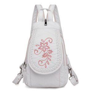 Sac à dos en cuir simili blanc avec motif fleur