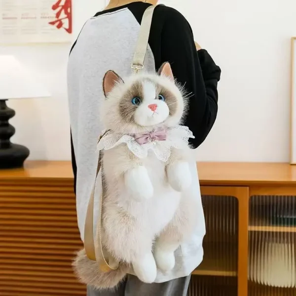 S49a964af3fd24b0eb2f8fb6184a570c3e.webp Sac à dos chat en peluche ,d'animal réaliste