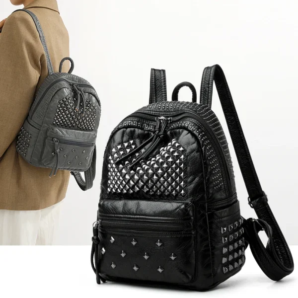 Sac à dos punk pour femme en similicuir