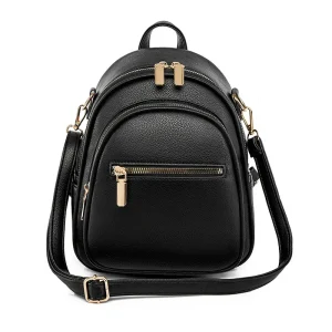 Sac à dos vintage femme en cuir simili marron foncé avec boucle