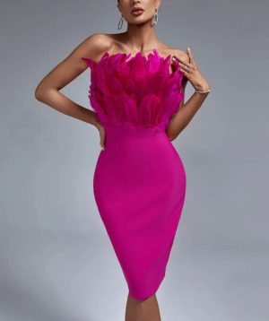 Robe Corset à Plume