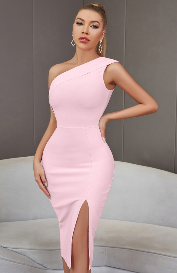Robe corset asymétrique rose