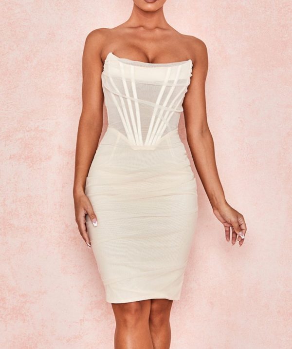 Robe Corset Blanche Sexy à Maille