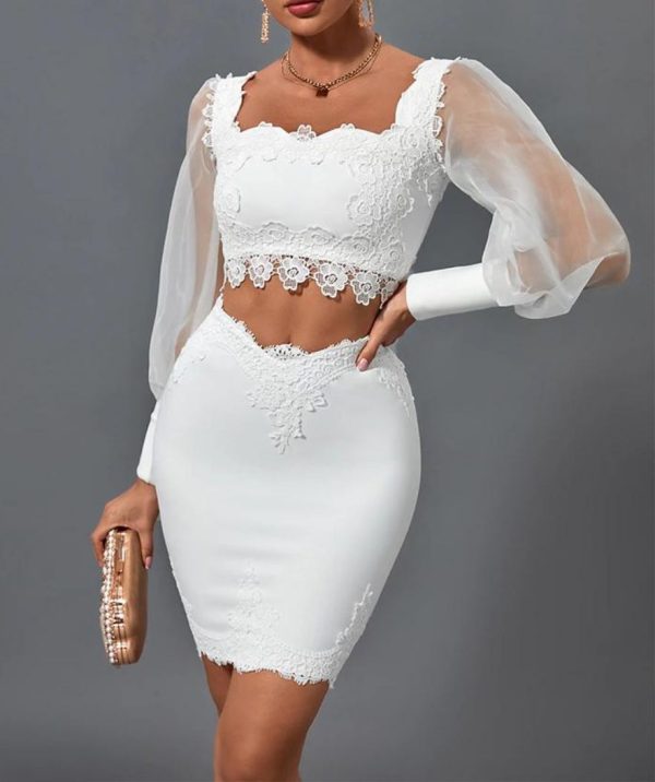 Robe Corset Longue à Dentelle Blanche