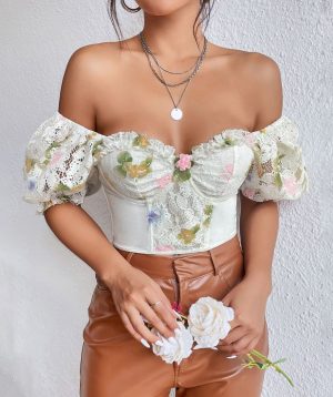 Top Corset Blanc Fleuri
