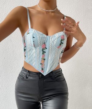 Top Corset Bralette Bleu à Motif Floral