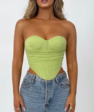 Top Corset En Satin Vert Olive Style Bustier