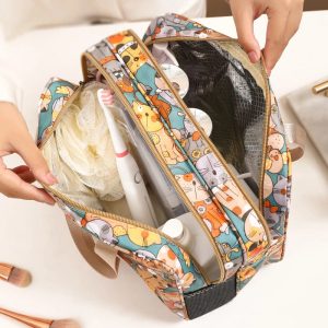 trousse_toilette_femme_originale_vert_chat_ouverte.jpg Trousse de Toilette Femme Originale