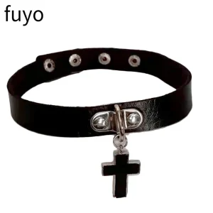 Collier ras du cou en cuir PU style gothique punk