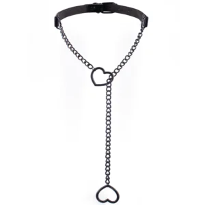 Collier ras-de-cou en cuir noir avec pendentif cœur