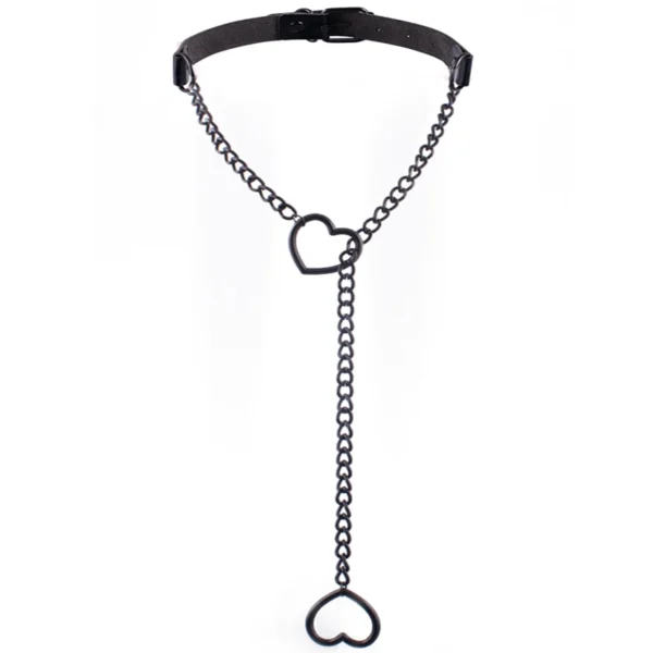 Collier ras-de-cou en cuir noir avec pendentif cœur