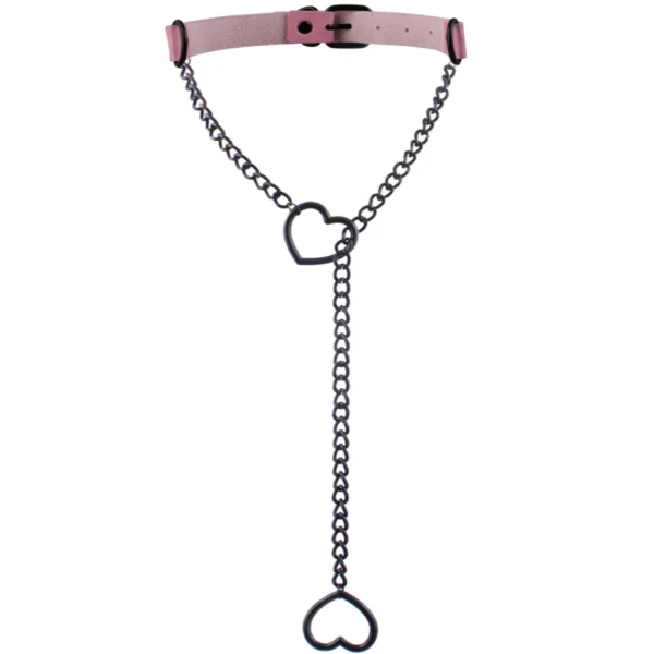 Collier ras-de-cou en cuir noir avec pendentif cœur