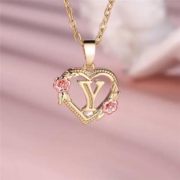 Collier avec pendentif lettre (A-Z) et motif floral