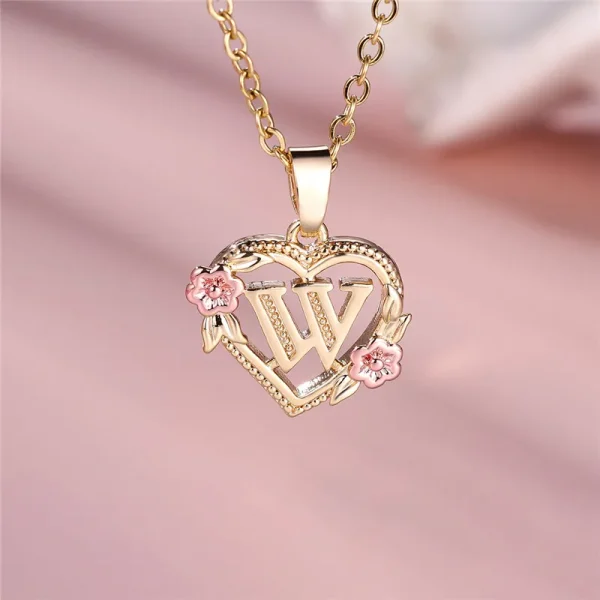 Collier avec pendentif lettre (A-Z) et motif floral