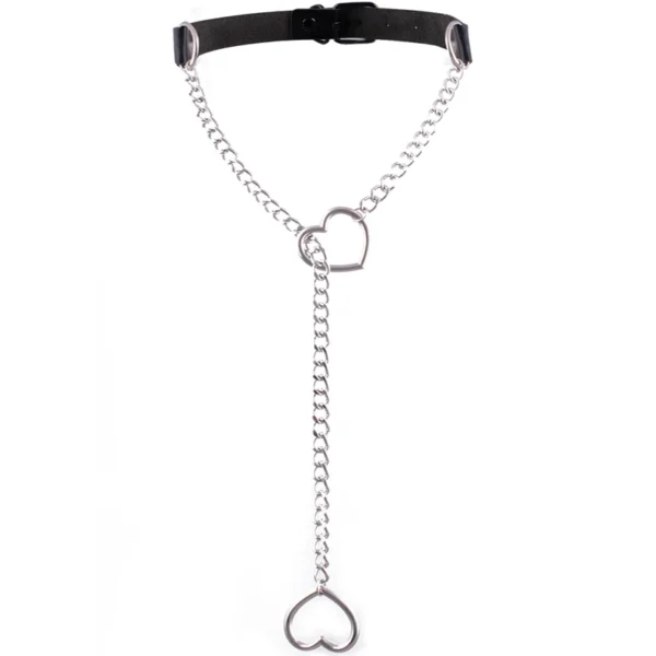 Collier ras-de-cou en cuir noir avec pendentif cœur