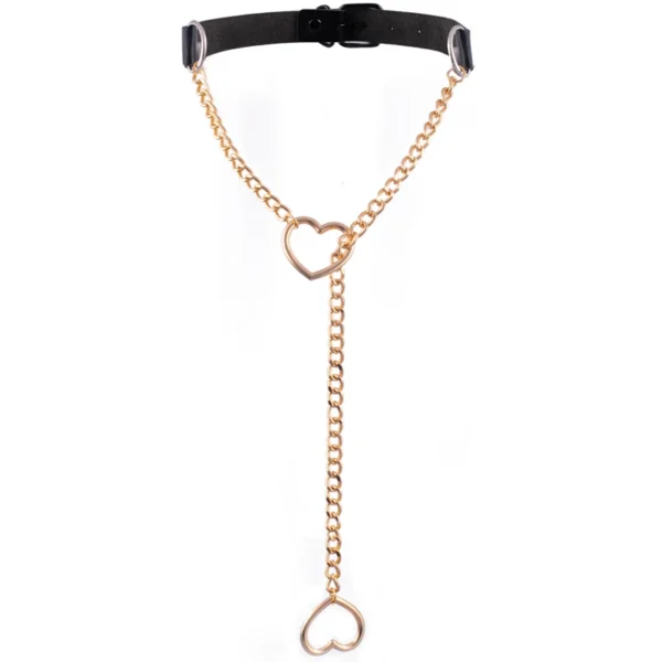 Collier ras-de-cou en cuir noir avec pendentif cœur