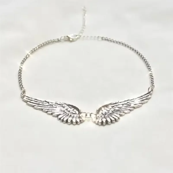 Collier ras-de-cou style Y2K avec pendentif aile d'ange en argent