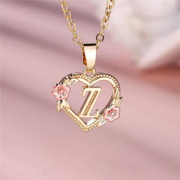 Collier avec pendentif lettre (A-Z) et motif floral