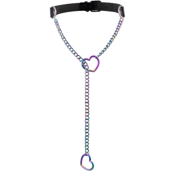 Collier ras-de-cou en cuir noir avec pendentif cœur