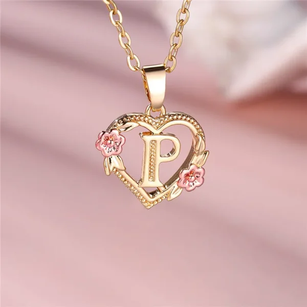 Collier avec pendentif lettre (A-Z) et motif floral