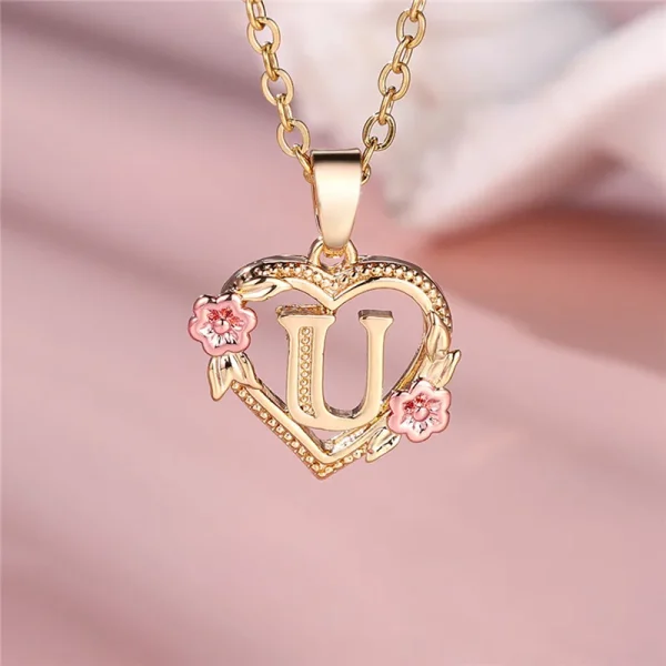 Collier avec pendentif lettre (A-Z) et motif floral